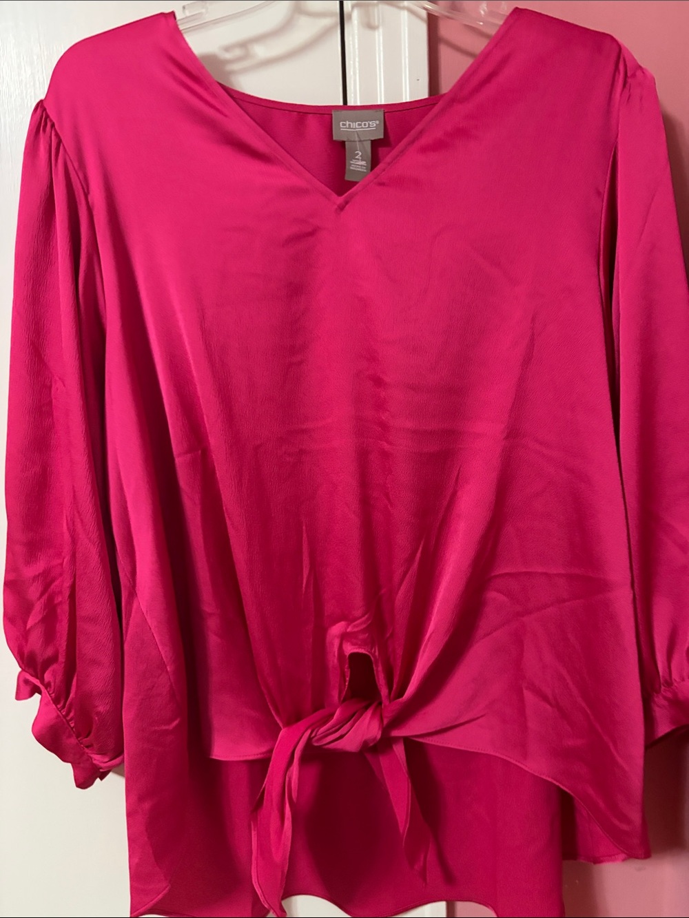 Chico's Fuchsia V-Neck Tie-Front Blouse